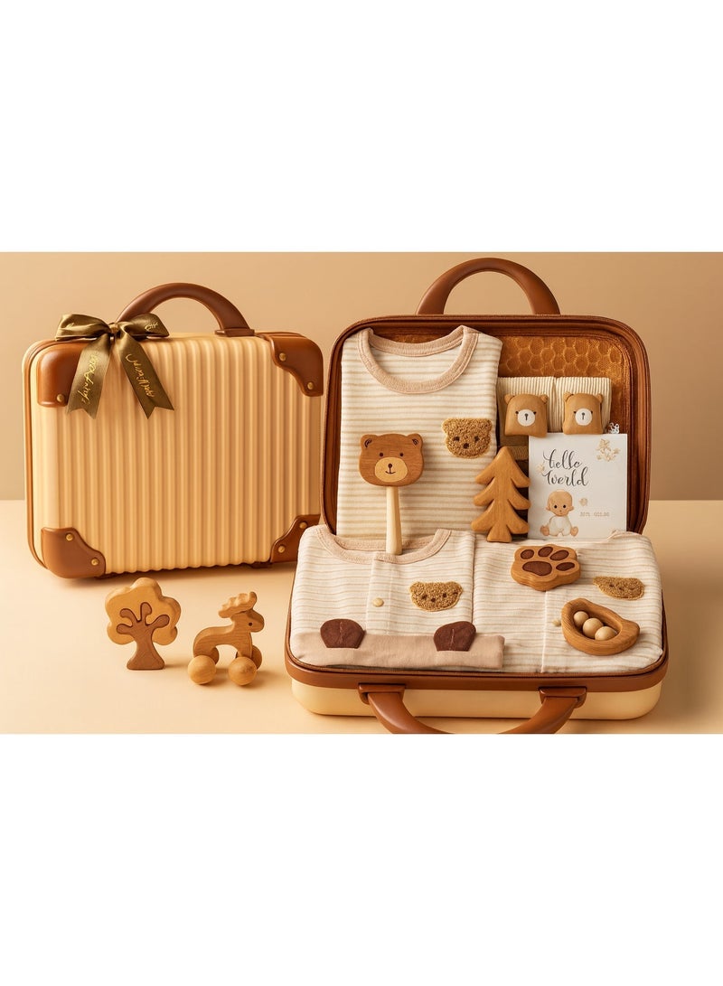 Essentials 360 Luxury Bear-Themed 14-in-1 Baby Gift Set, Gender Neutral New Born Baby Clothes, Wooden Toys, Photo Frame & Suitcase Packaging – Perfect for Baby Shower, Birthday & New Parents - Image 3